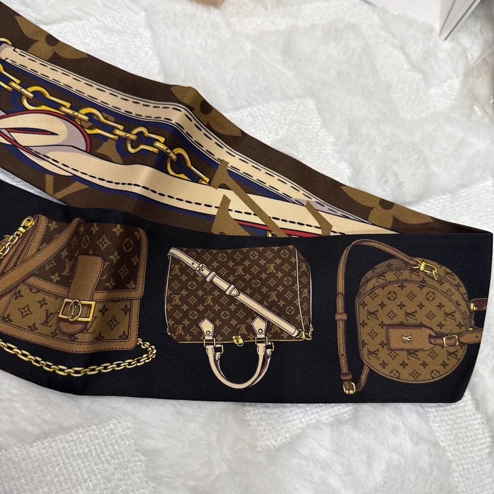 Louis Vuitton Tribute to Bandeau Silk Scarf Monogram Bag Bkack Brown NWT And Box - Picture 4 of 8